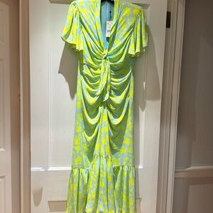 Cinq à Sept Yellow and Green Floral Maxi Dress